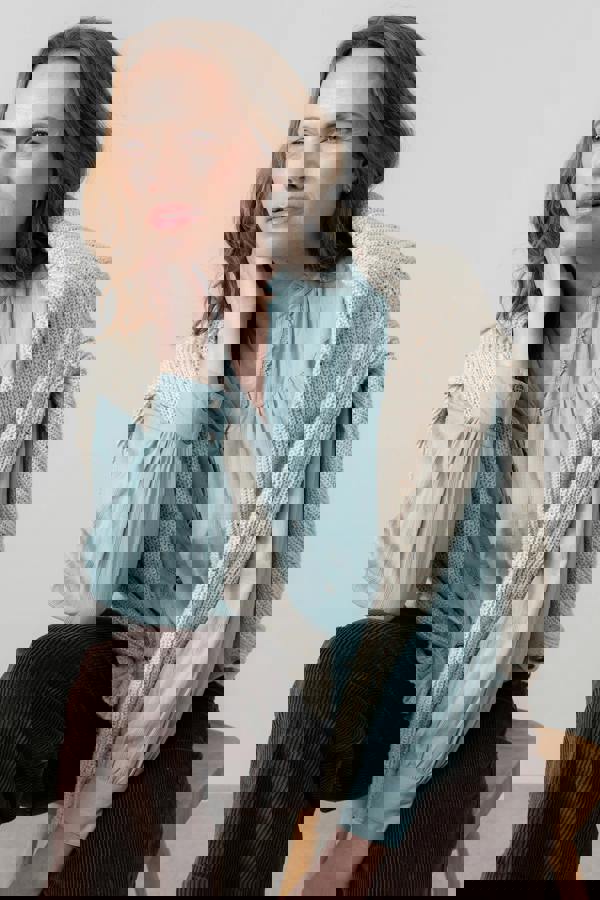 Lily & Me Wayfaring Cotton Check Blouse Ice Blue