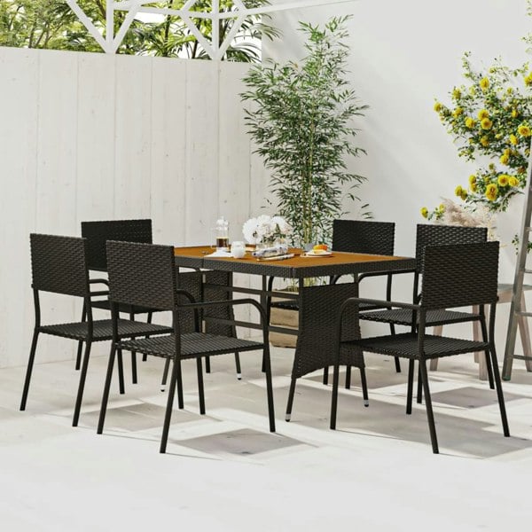 Berkfield 7 Piece Outdoor Dining Set Poly Rattan Black