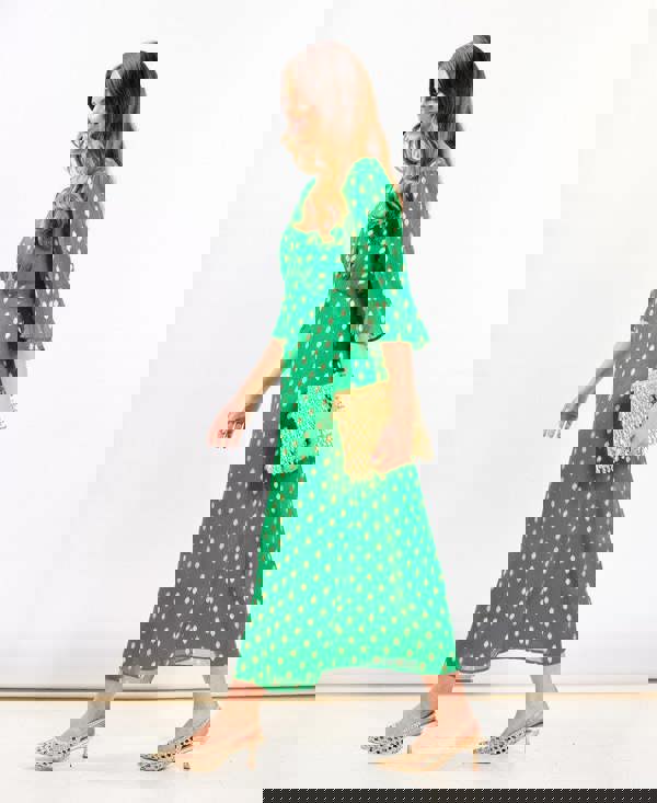 Green Foil Chiffon Midi Dress side