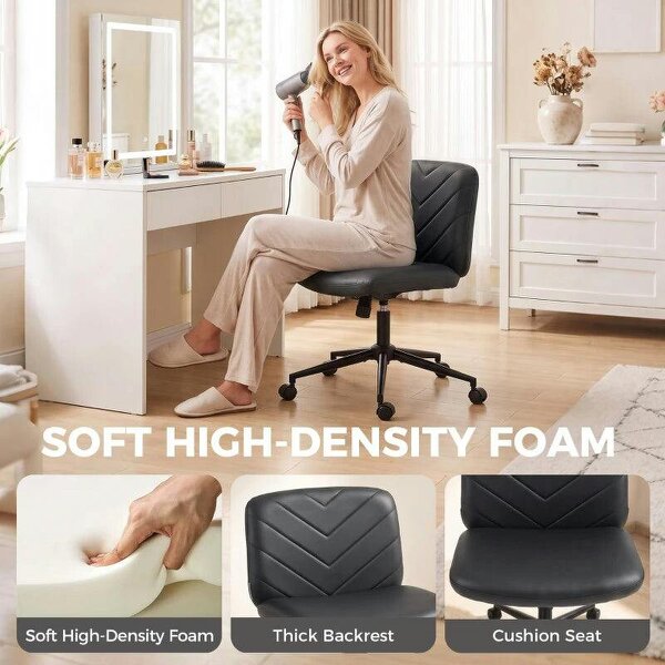 Home Office Desk Chair Height Adjustable Swivel Chair Cross Legged Wide Seat Swivel Wheels Black