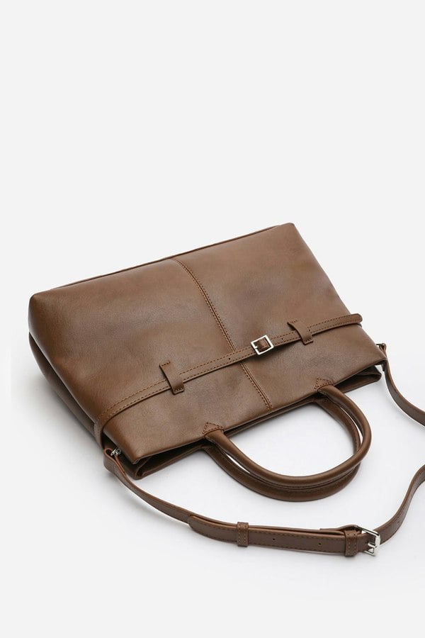 Where's That From Flores Luxury Structured Leather Tote Bag in Tan