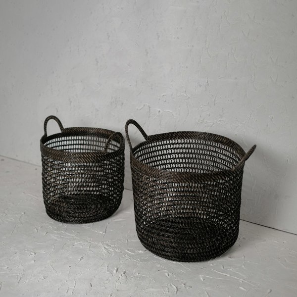 Rattan spiral laundry basket natural handwoven blanket storage 40cm