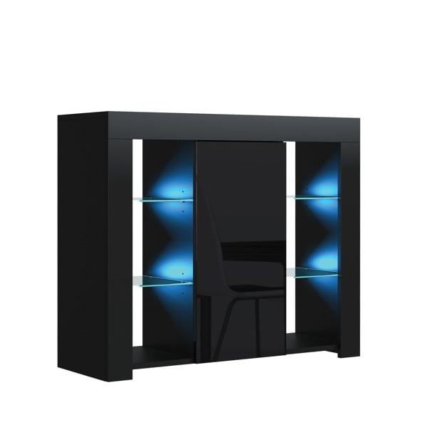 Mex Furniture Sophisticated 97.5cm Cabinet Cupboard TV Stand – Black High Gloss with Free LED