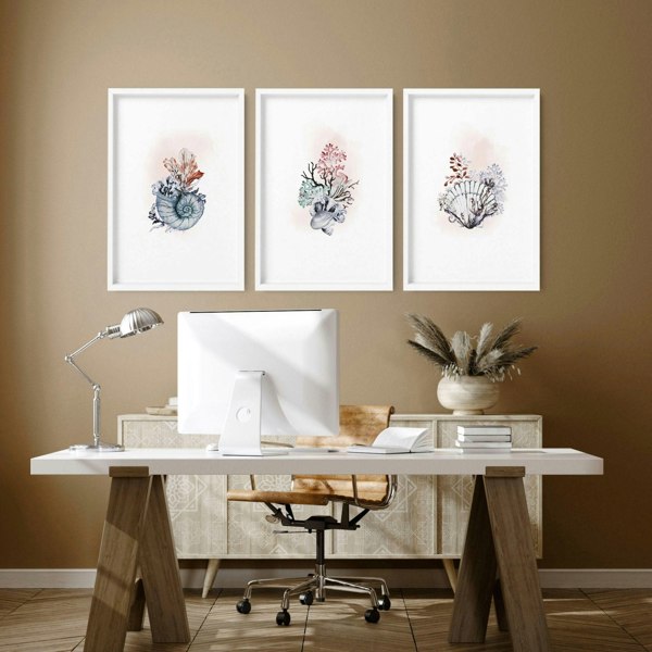 Home office print | set of 3 Seashells wall art prints