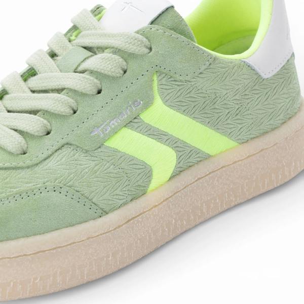 Tamaris Women's Green Leather Neon Stripes Sneakers