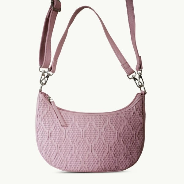 Real Hide Bags 'Wonder Weave' Pale Pink Real Leather Woven Designer Shoulder Crossbody Bag