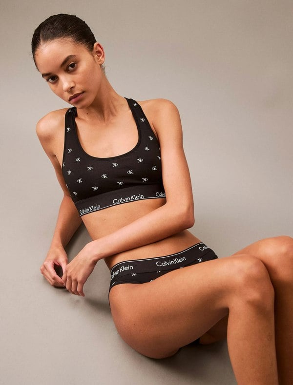 Calvin Klein MODERN COTTON Womens Unlined Bralette Black Diamond Logo Print