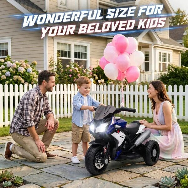 Kids Electric Motorcycle, 6V Ride on Motorcycle with 3 Wheels, LED Headlight, Music, Horn for Boys Girls 3-5 Y, Blue
