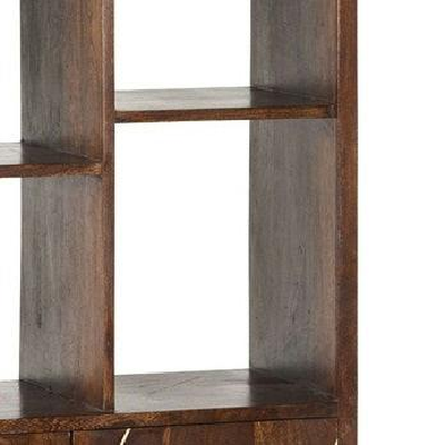 Wyld Haus Bandung Dark Mango Wood and Gold Large Bookcase 2 Door 5 Shelves