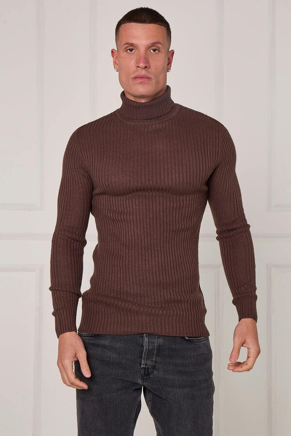 Men’s Ribbed Turtleneck Jumper - Brown