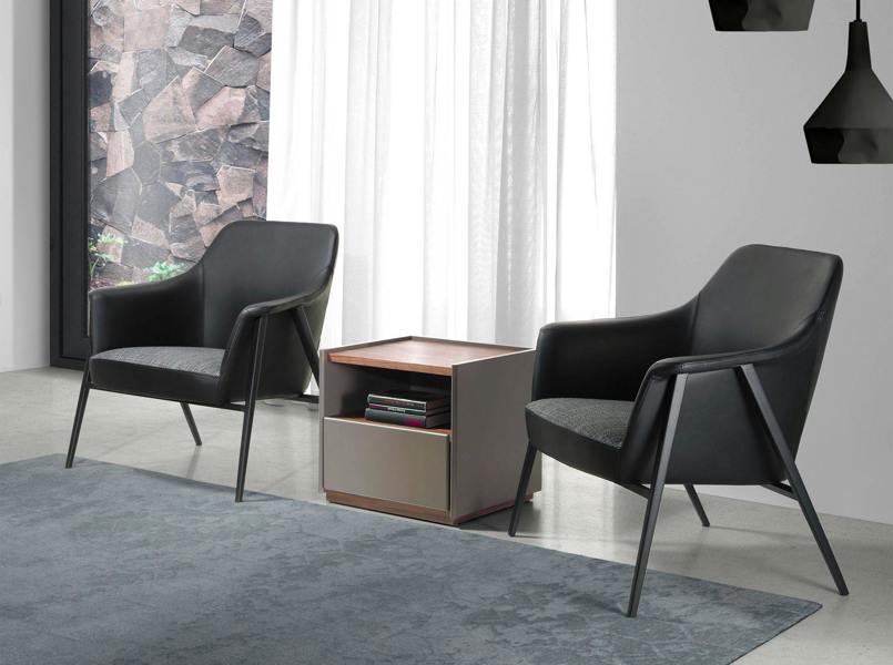 Angel Cerdá Grey Fabric and Black Leatherette Swivel Armchair 5080