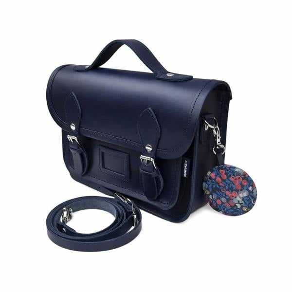 Zatchels Floral Lined Leather Midi Satchel - Navy