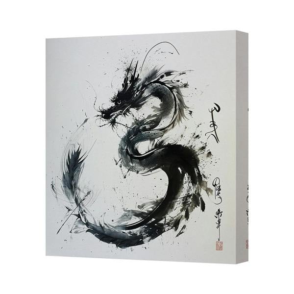 Benjamin Tate Design Abstract Dragon Ink Canvas Art Print On Deep Gallery Frame