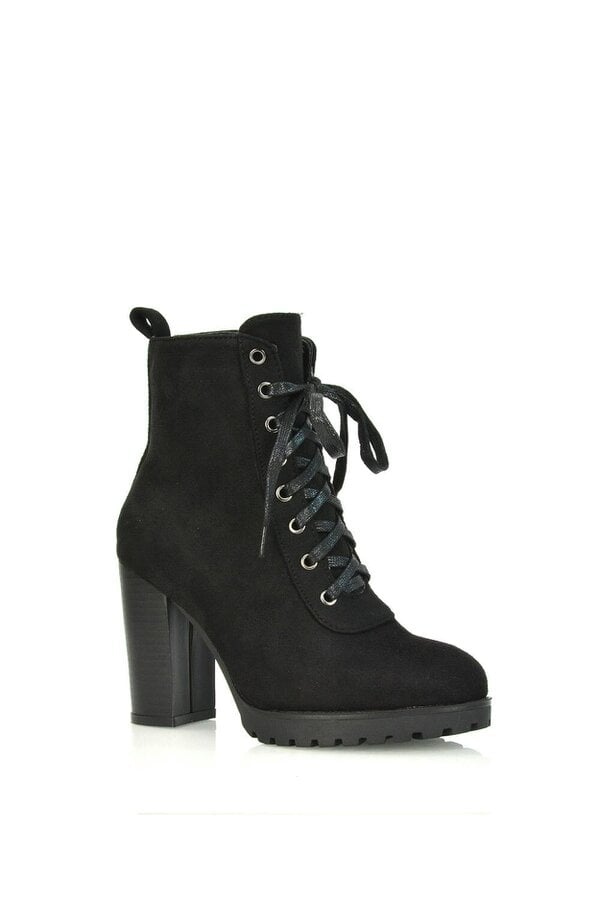 XY LONDON Lace up High Block Heel Zip-up Biker Ankle Boots