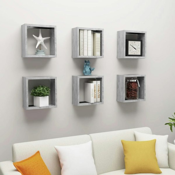 Berkfield Wall Cube Shelves 6 pcs Concrete Grey 30x15x30 cm