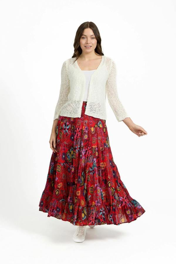 Mudflower Flower Printed Tiered Maxi Skirt