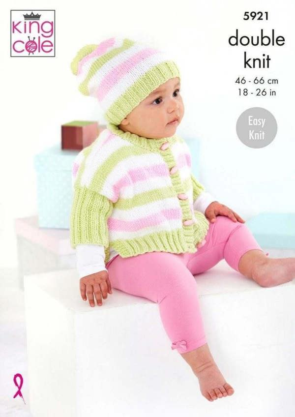 King Cole Cherished DK Knitting Pattern 5921, Jackets, Headwear, Tops for Baby, Kids, 18 - 26 Inches
