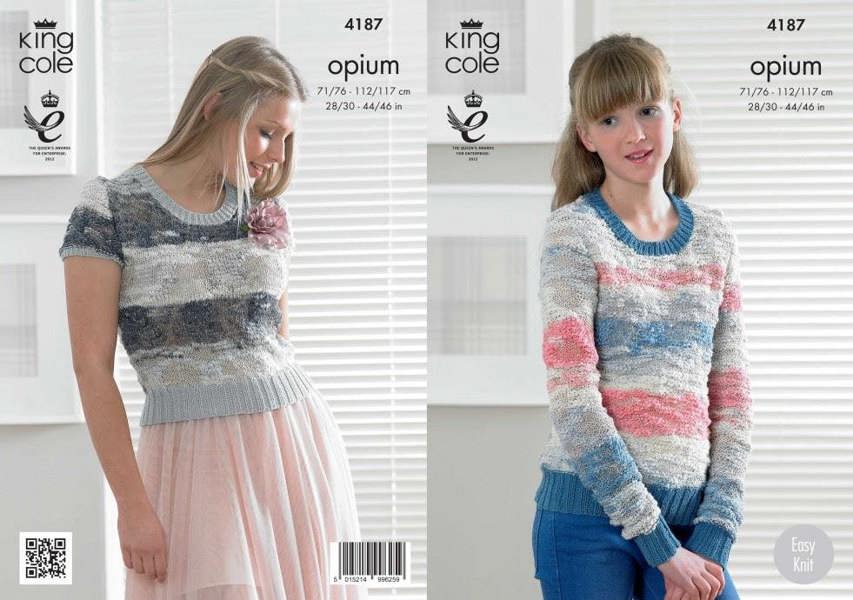 King Cole Opium Knitting Pattern 4187, Tops, Sweaters for Women, 28 - 46 Inches - Intermediate