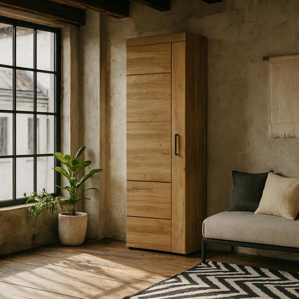 Wyld Haus Larkwood Tall Glazed Grandson Oak Wood Cupboard Left Hand