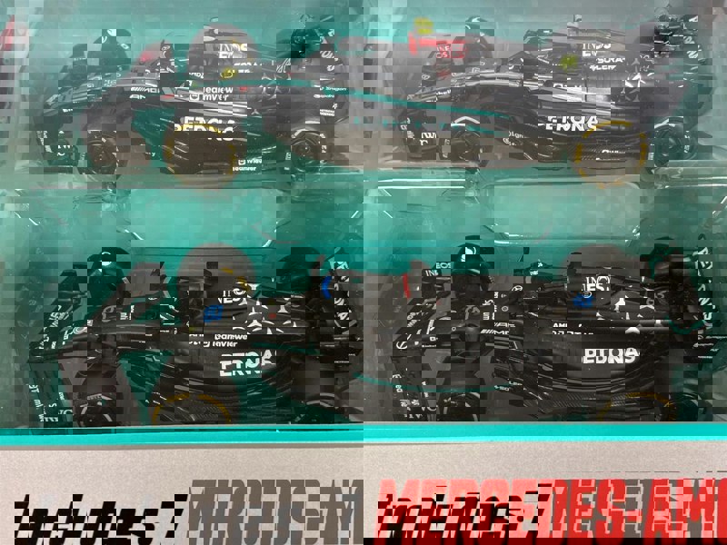 Mercedes AMG Petronas Formula 1 Set of 7 Cars with Display Stand 1:43 Scale Bburago 38170