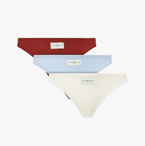 Tommy Hilfiger ESTABLISHED Womens 3 Pack Ribbed Thongs Multicoloured