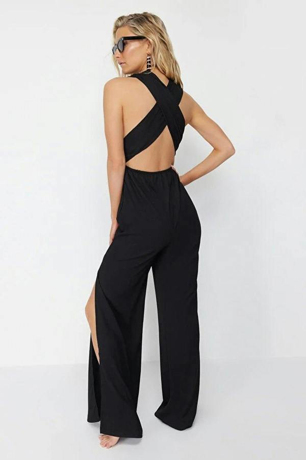 WOVCOR Woven Slit Maxi Beach Jumpsuit
