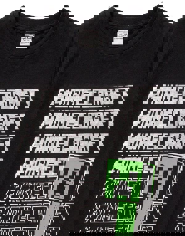 Minecraft Boys Black Creeper & Logo Placement Print Short Sleeved T-Shirt