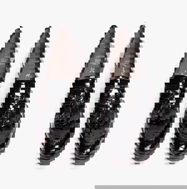 GEOX JR AGATA Girls Moccasin Tassel School Shoes Patent Black