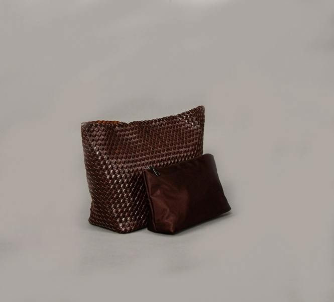 RIMINI Vegan Leather Weaving Shopping Bag 'Betty' - Dark Brown