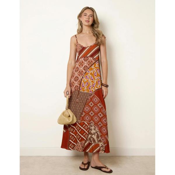 Blue Vanilla Patchwork Printed Transitional Print Dress