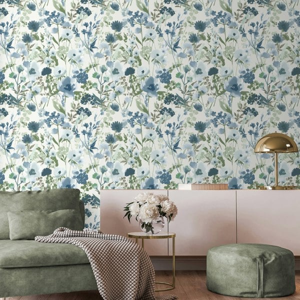 Catherine Lansfield Countryside Floral Wallpaper Blue