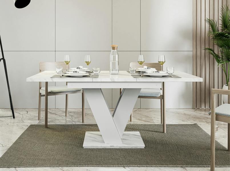 PHD Furniture MASIV Extendable Dining Table 120–160cm – White Bianco Marble Effect