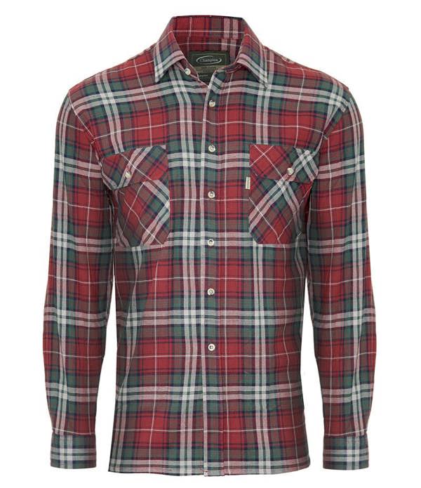 Champion Kempton check shirt in wine, folded to show buttoned front and collar, ideal for shooting days or rural workwear