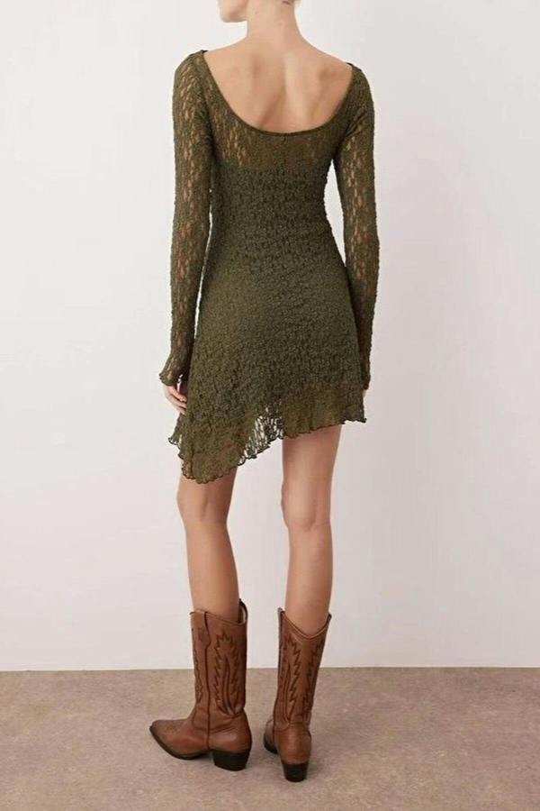 WOVCOR Asymmetrical Mini Lace Knit Dress with Back Detail
