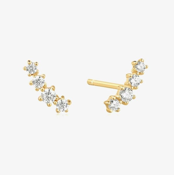 Ania Haie Miss Twinkle 14ct Gold Plated Cubic Zirconia Climber Stud Earrings E056-02G