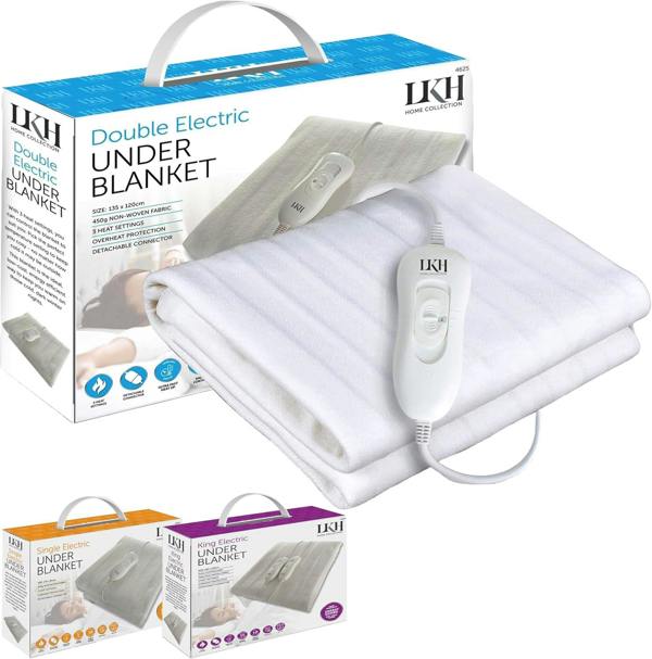 LKH HOME COLLECTION Electric Blanket Underblanket with 3 Heat Settings Dual Detachable Controller, Fast Heat-Up & Overheat Protection