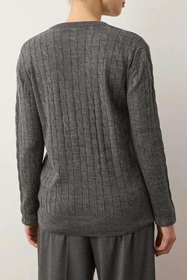 WOVCOR Horse Embroidered V-Neck Cable Knit Sweater