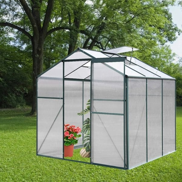 4×6 ft/ 6×6 ft/ 8×6 ft/ 10×6 ft Garden Greenhouse Green Framed with Vent Greenhouses Living and Home 6' × 6' ft Without Base