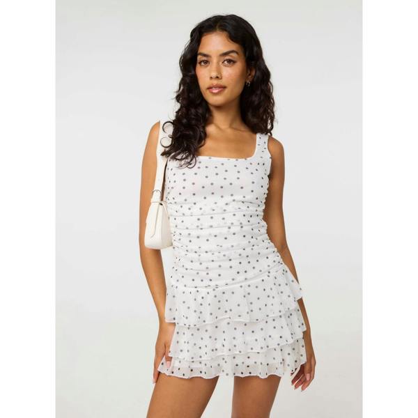 Pink Vanilla Polka Dot Square Neck Mesh Dress