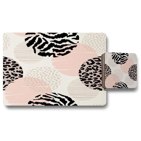 Benjamin Tate Design Abstract geometrics with animal print and circles (Placemat & Coaster Set)
