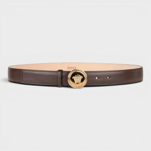 Versace Belt Calf Leather Medusa Gold Brown