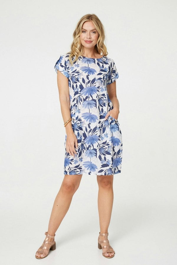 Blue | Floral Cap Sleeve Short Shift Dress