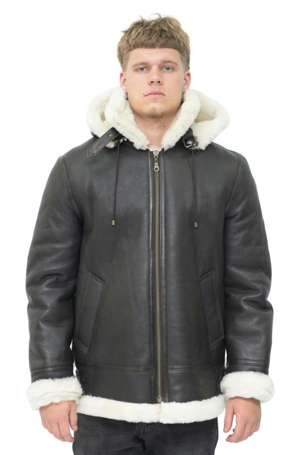 Infinity Leather Mens Hooded Sheepskin Leather B3 Flying Jacket-Harwich