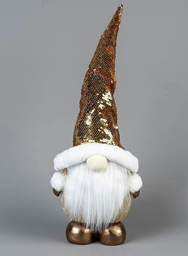 44cm Gold Santa Gnome Christmas Figurine with Shimmering Sequin Hat for Indoor Festive Home Display image 3