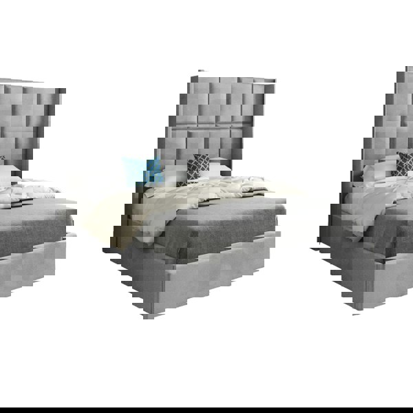 Casa Magna Quanta Straight Winged Upholstered Soft Velvet Bed Frame - Grey