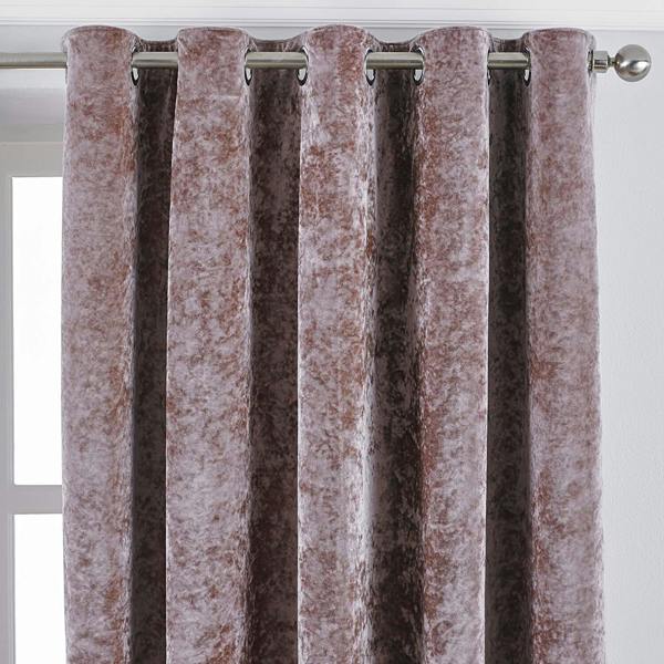 Paoletti Verona Crushed Velvet Eyelet Curtains - Blush - 