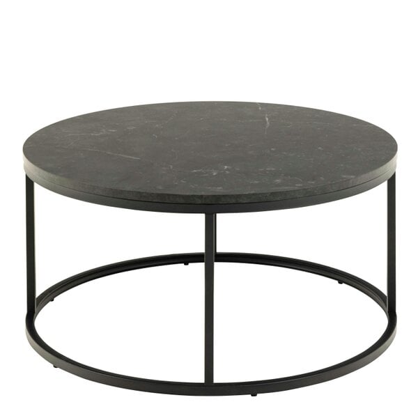 Wyld Haus Odense Round Black Marble Effect Coffee Table Black Metal Legs