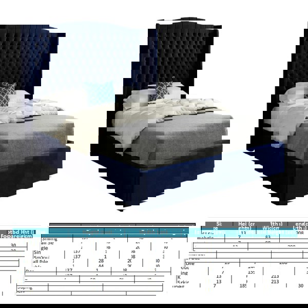 Casa Magna Rana Curved Top Winged Upholstered Soft Velvet Bed Frame - Blue