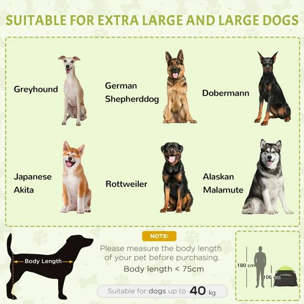 Extra large pet tent size guide with silhouettes of different dogs