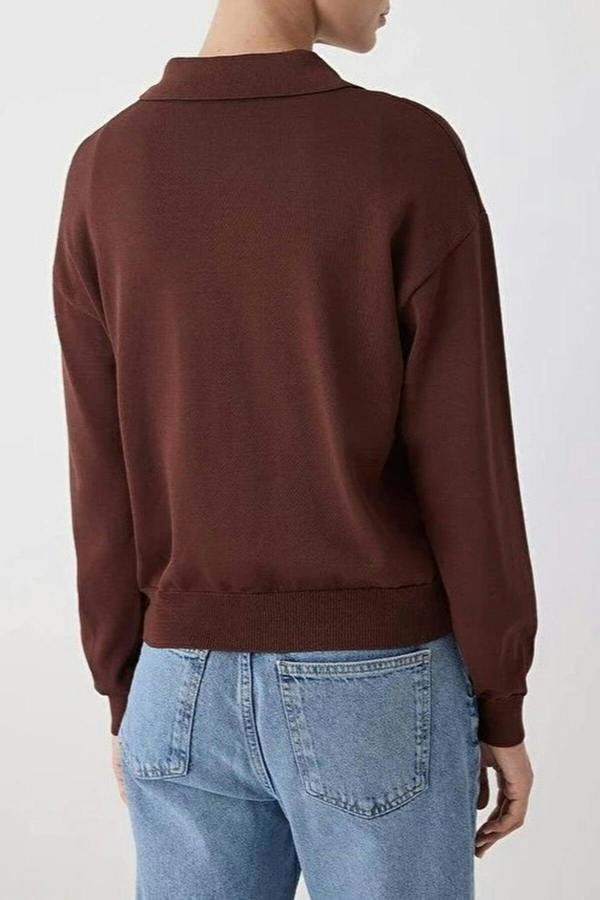 WOVCOR Mercerized Look Polo Collar Knit Sweater